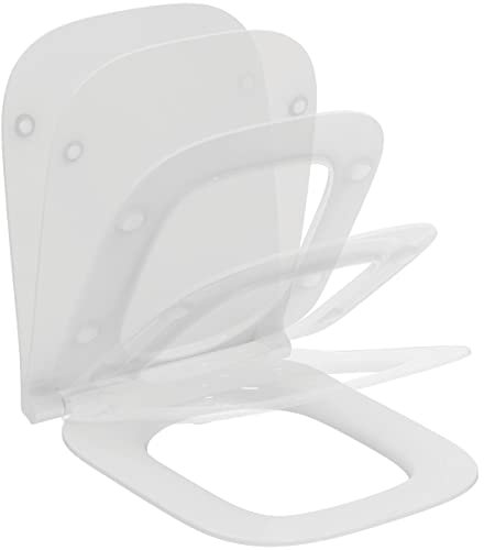 Ideal Standard – i.life B Sedile per wc, Design sottile a sandwich, Angolare, Con abbassamento automatico e funzione di rilascio rapido, antibatterico, Duroplast robusto, Bianco