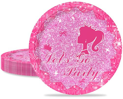 16pc Pink Barbie Party Plates for Girls' Birthday, 7in Paper Plates for Decorations, Kids' Table Decorations, Baby Shower Supplies for 16 Guests