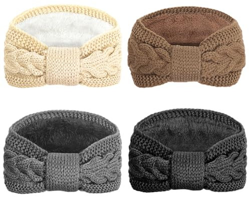 DRESHOW Damen Warm Gestricktes Stirnband Winter Ohrenwärmer Gehäkelte Kopfwickel Dickes Fleecefutter Haarbänder