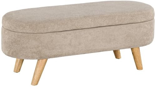 HOMCOM Panca Contenitore Camera da Letto con Spazio Portaoggetti a Scomparsa, Panca Imbottita con Gambe in Legno e Poliestere per Ingresso e Soggiorno, 110x40x43 cm, Beige