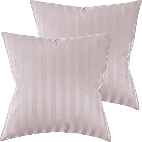 Pure Label 2er Set Mako Satin Damast Streifen Kissenbezüge 50x50 cm aus 100% Baumwolle in rosa| Traumhaft weiche Deko Kissen passend zu unseren Bettwäsche Sets