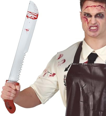 FIESTAS GUIRCA | Machete con Sega (60 cm) - Arma Giocattolo per Costume da Assassino e Horror per Halloween e Feste in Maschera - Argento e Marrone