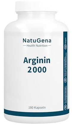 NatuGena Arginin 2000 – L-Arginin & Citrullin | 180 Kapseln | 60 Tage | Mit 1250 mg hochdosiertes Arginin aus pflanzlichen Quellen & 750 mg Citrullin (Vorstufe von L-Arginin) pro Tagesdosis