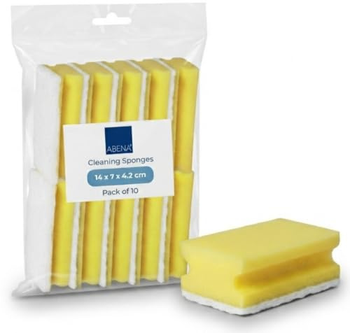 ABENA White Sponges, Kitchen Cleaning Sponge, Scouring Pads, Pot Scrubber, One Size, Pack of 10