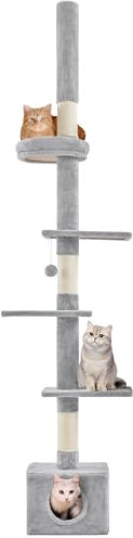 Abician Arbre à Chat du Plafond Poteau à griffer Réglable en Hauteur 226-265 cm avec Niche Chat