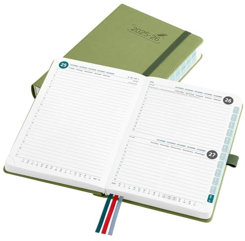 BEZEND 16-Monate Kalender 2025 2026 (Sep 25-Dez 26), Tagesplaner 1 Tag 1 Seite mit Zeitleiste, 30 Minuten Takt Tageskalender din B6 12 x 17 cm, Terminplaner 25/26 mit PU-Leder Hardcover, Kiwi