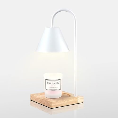 Kerzenwärmer mit Holzbasis, Dimmbares Schmelzlicht, Moderner Duftkerzenhalter für Zuhause, Hotel und Yoga (Weiß)