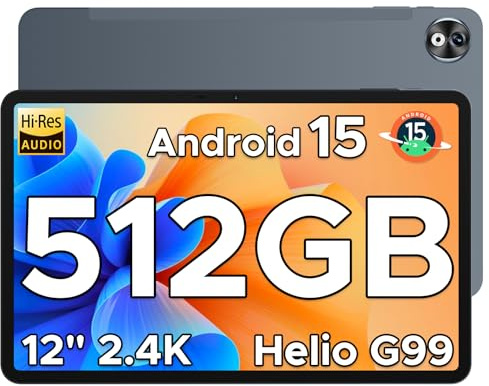 T40 PRO Android 15 Tablet 12 pulgadas Helio G99, 20 GB RAM 512 GB ROM (2TB TF), 4G LTE, batería de 10800 mAh, pantalla de 2,4 K con ranura para tarjeta SIM, 16 MP+8 MP 4G Dual SIM/5G WiFi/GPS/Widevine