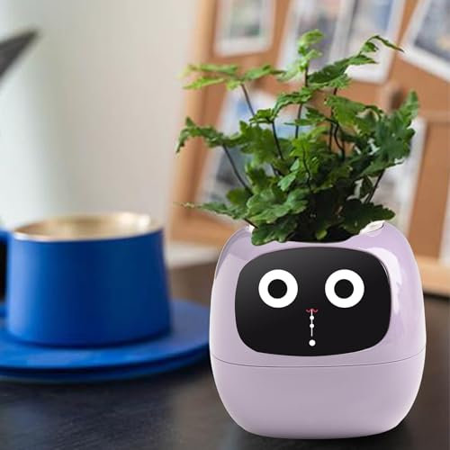 Maceta, macetas inteligentes, compañero de jardinería interactivo, cuidado autónomo de plantas, pantalla integrada, para decoración de interiores (púrpura)
