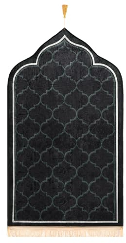 Muslimischer Gebetsteppich Dicker Weicher Teppich Janamaz Sajadah Tragbarer islamischen Gebetsteppich Islamische Gebetsmatte Bayram Ramadan Teppich Matte für Männer,Frauen,Kinder (Schwarz A, 60*110cm)
