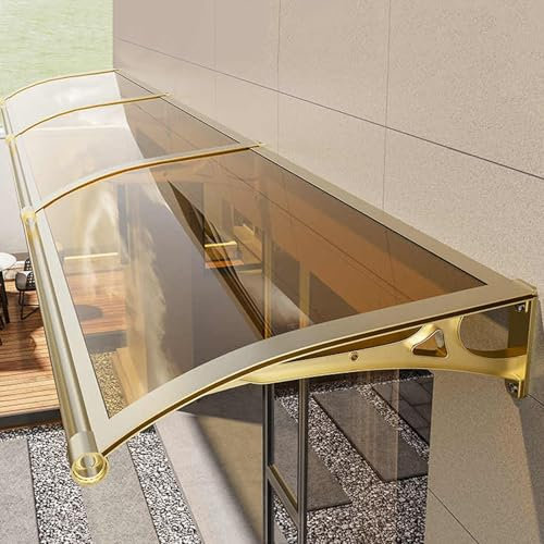 HARELA Vordach für Haustür mit Großem Waschbecken, Überdachung Haustür aus Aluminium und Polycarbonat, Beidseitiger Abfluss(Gold,80x100cm/32x39in)