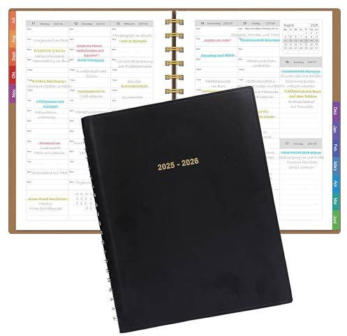 Leapig Terminplaner A4 2025/2026 Softcover mit Farbigem Randregister & Multifunktionalen Seiten – Juli 2025 bis Juni 2026 – 30 Minuten-Intervalle Wochenplaner 100 GSM Papier