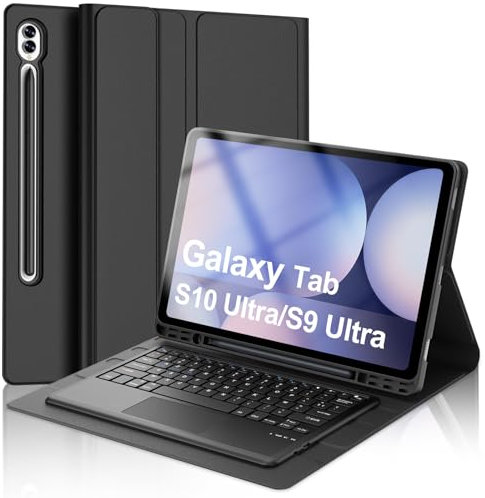 FOGARI Clavier pour Samsung Galaxy Tab S10 Ultra/S9 Ultra 14.6'', Coque Trackpad Clavier Français AZERTY Détachable Bluetooth Pavé Tactile, Noir