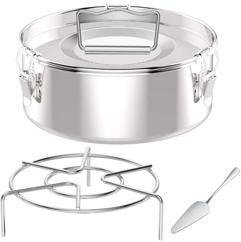 Glayent Molde para Flaneras, Molde para Flan de Acero Inoxidable con Tapa - para Olla de 6 Cuartos (Disponible 3QT, 8QT) - con Rejilla