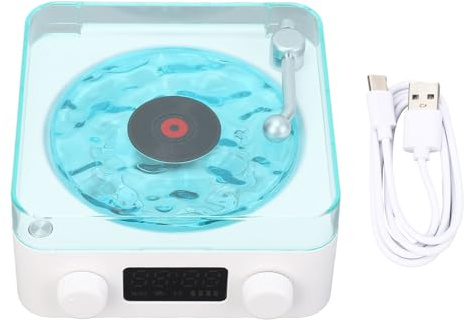 Waves Bluetooth Speaker Portable White Noise Record Player with Adjustable Ambient Lighting 360° Surround Sound for Home Office Relaxation Plastic White