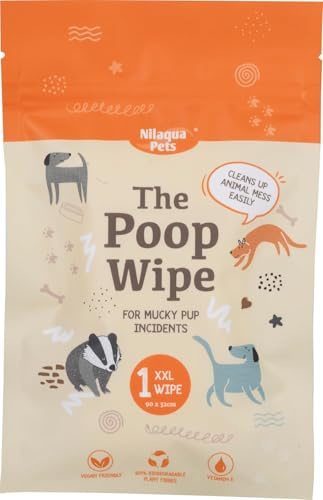 Nilaqua Pets The Poop Wipe XXL – Extra Large Biodegradable Dog Cleaning Wipe (90 x 32cm) – Vegan Friendly Plant Fibre Pet Wipes with Vitamin E – Cleans Up Animal Mess Easily (1)