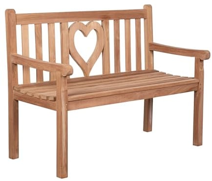 Riess Ambiente Massive Gartenbank Empire Teak - 120 cm - Outdoorbank aus Teakholz, wetterfest, Herzverzierung