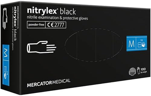 MERCATOR MEDICAL Nitrylex Black Guanti Nitrile Monouso, da Esame Protettivi, Senza Polvere, Non Sterili, Nero Opaco, Taglia M (7-8), Ambidestri, Micro + Punta Dita Texturizzata, Dispenser Box 100 Pz