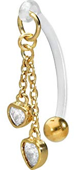 PIERCINGLINE PMFK Bananabell + Chirurgenstahl Design | KETTE + 2 KRISTALL HERZEN | Piercing Intimbereich Bauch | Farbauswahl