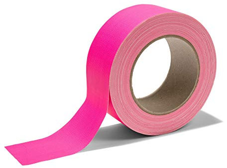 Nastro di tessuto Gaffa, nastro adesivo colorato al neon in tessuto rivestito in PE, larghezza 50 mm x lunghezza 25 m, spessore 0,36 mm, rosa neon opaco