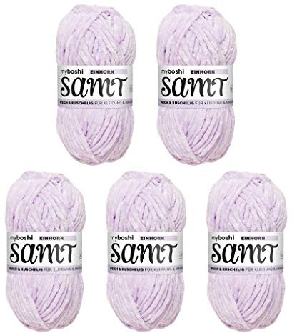 myboshi Samt, 100% Chenille-Garn, Flieder - Einhorn, 100g, 100m, 5 Knäuel, Wolle zum Häkeln und Stricken, XXL-Knäuel, Amigurumigarn, Samtig weich