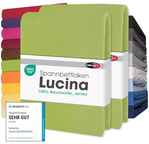 CelinaTex Jersey Topper Spannbettlaken Lucina Doppelpack 140x200-160x200cm grün 100% Baumwolle gekämmt bis 12cm Matratzenhöhe Spannbettbezug, Leintuch, Bettlaken, elastisch, Strech, Oeko-Tex