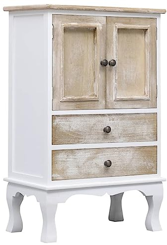 vidaXL Holz Schubladenkommode mit 2 Schubladen 2 Türen Kommode Sideboard Schrank Anrichte Mehrzweckschrank Beistellschrank Weiß 50x30x80cm