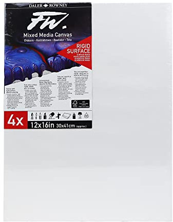Daler-Rowney FW Leinwand, gespannt, mittlere Körnung, 10 mm tief, 30,5 x 40,6 cm, Weiß, 4 Stück