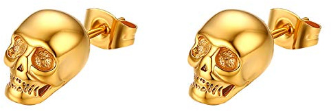 Flongo Damen Ohrringe Knopf Männer Ohrstecker, Totenkopf Schädel Ohrringe Stecker Ohrhänger Schwarz Gold Silber Taper Fake Plug Tunnel Biker