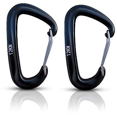 12 KN Karabiner 2er Set - Karabinerhaken groß - Karabiner Hängematte - Karabiner Schwarz - Outdoor Karabiner - Karabiner Set - 2 Stück (Schwarz)