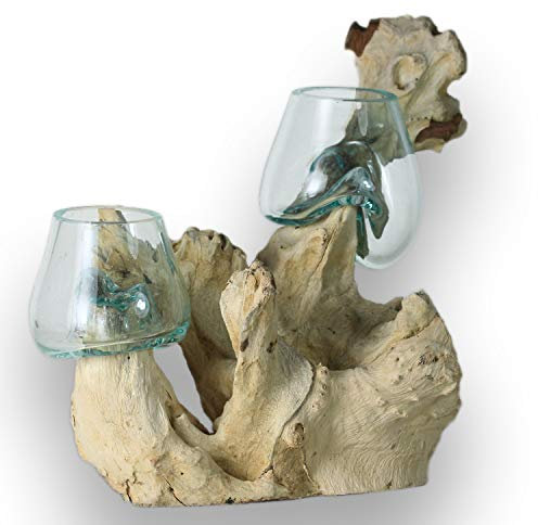 ART-CRAFT Handgemachtes Wurzelholz mit Glas Wurzelholz Deko 2 Dekoschalen auf einem Dekoholz geformt. Dies ist ein Beispielfoto