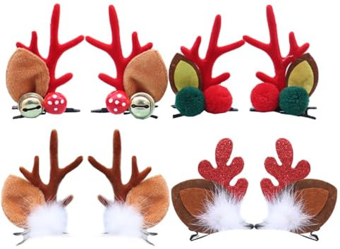 Holibanna 4 Paare Weihnachtshaarspange Rentier Weihnachten Haarspange Geweih Haarklammern Elchgeweih Haarclips Hirsch Haarschmuck Kinder Mädchen Damen Hirsch Kostüm Zubehör