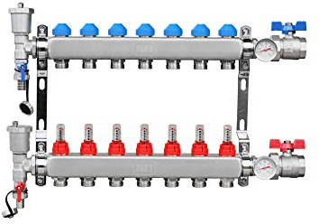 Heizkreisverteiler Edelstahl Fußbodenheizung Entlüfter Durchflussanzeiger, Heizkreise:7 Heizkreise