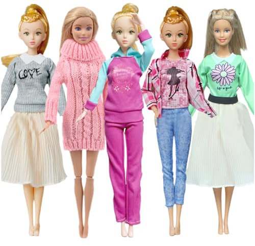 Walenbily Kleider Mode Outfit Kleidung Puppensachen Outfit 5 Set für 11,5 Zoll Puppen Mädchen Puppen Puppenkleidung Zubehör