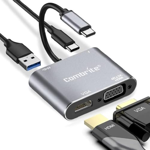 USB C to HDMI VGA USB 3.0 Adapter USB 3.1 Type C to HDMI 4K, VGA, USB 3.0 Port, 3.5mm Audio, USB C Charging Port Converter Adapter for Mobile Phones, MacBook Pro, Chromebook, Nintendo Switch ..