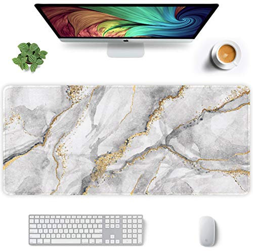 Auhoahsil Erweitertes Mauspad, XXL Gaming Mauspads, 35.5x15.7 Zoll, Goldgrauer Marmor