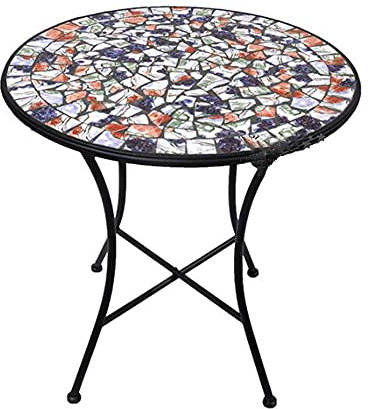 XIAOLIN Mosaic Drinks Side Table | Plant Tables Stand Outdoor Accent Table Garden Patio Tile Mosaic Inlay Top | Balcony Round Coffee Table