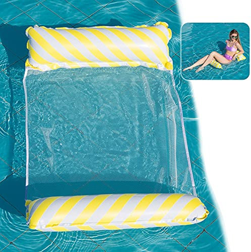 Yisscen Wasser Hängematte,Aufblasbares Schwimmbett 4-in-1Loungesessel Pool,Aufblasbare Hängematte,Pool Float Hängematte Inflatable Swimming Bed,für Kinder Erwachsene Party Schwimmbad Strand (Gelb)