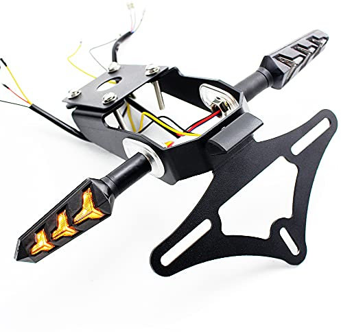 Motorcycle Tail Tidy For Kawasaki Ninja 650 Z650 2017-2021 Licence Plate Holder Fender Eliminator Bracket Mount with Turn Signal Indicator Sequential Flowing LED Light (Full Set (Holder+Indicators))