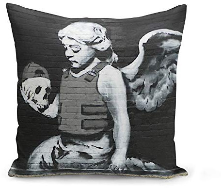 Fabulous Kissen Kissenbezug 40x40 cm Banksy Gefallener Engel Kran Kugelsichere Weste