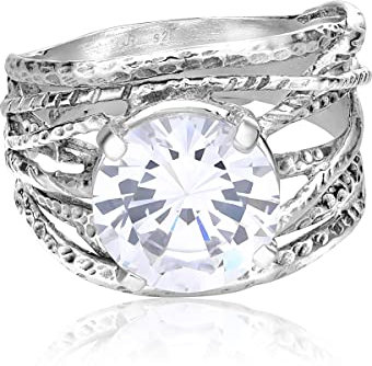 JEAN RACHEL JEWELRY Ring aus 925er-Sterlingsilber mit einem weißen, runden Zirkonia-Stein, hypoallergen, frei von Nickel und Blei, handgefertigte Designer-Kollektion, hergestellt in Israel