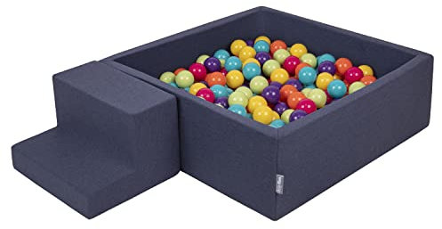 KiddyMoon Parque Infantil De Espuma con Cuadrada Piscina De Bolas (100 Bolas) para Niños, Azul Marino:Verdeclr/Amari/Turq/Naran/Rosaos/Morad