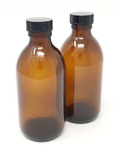 250ml AMBER Glass Bottles with BLACK Lids - PACK of 2