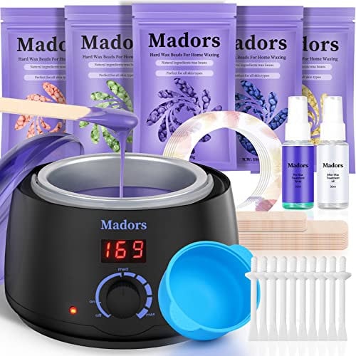 Madors Wachswärmer Waxing Set mit LCD-Digitalanzeige Temperaturkontrolle, Wachswärmer mit 5 Pack (je 3,5 oz.) Hartwachsperlen für den ganzen Körper