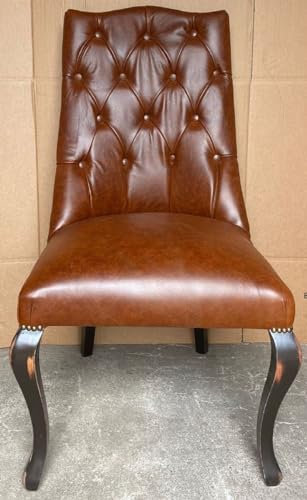 Casa Padrino Chesterfield Leder Esszimmerstuhl Braun/Antik Schwarz - Echtleder Stuhl - Chesterfield Leder Esszimmer Möbel