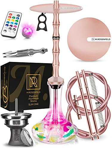 Narghilè Completo Kit 2 Tube - Altezza Shisha 75cm - Grandes Et Completa Con Accessori Per Chicha Di Qualità Led Light Shisha 2 Connettori + Colonna Di Fumo Hookah In Acciaio Inossidabile - Rosa