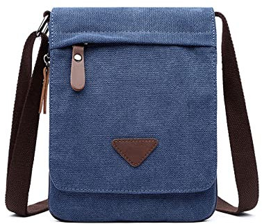 FANDARE Retro Umhängetasche Herren Segeltuch Arbeitstasche Damen Messenger Bag Schultertasche Herrentasche zum Umhängen für Reise Schule Hochschule Arbeit Outdoor Schulranzen Dunkelblau
