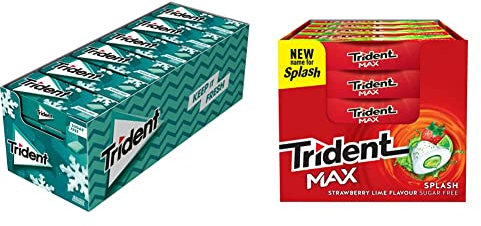 Trident Extreme Menthol - Chicles sin Azúcar con Sabor a Menta - Paquete de 24 Envases de 14 g & Max Splash Fresa y Lima - Chicles sin Azúcar con Sabor a Fresa y Lima- Paquete de 16 Envases de 22 g
