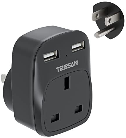 UK to US Plug Adaptor, TESSAN USA Travel Adapter with 2 USB, Grounded Type B American Plug Adapter UK to US, USA, Mexico, Canada, Thailand, Costa Rica etc
