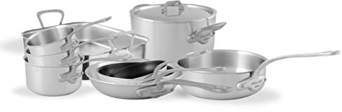 Mauviel Batterie de Cuisine 10 Pièces Inox Brossé 3 Plis Manche Fonte Inox Fabrication Française M'Urban